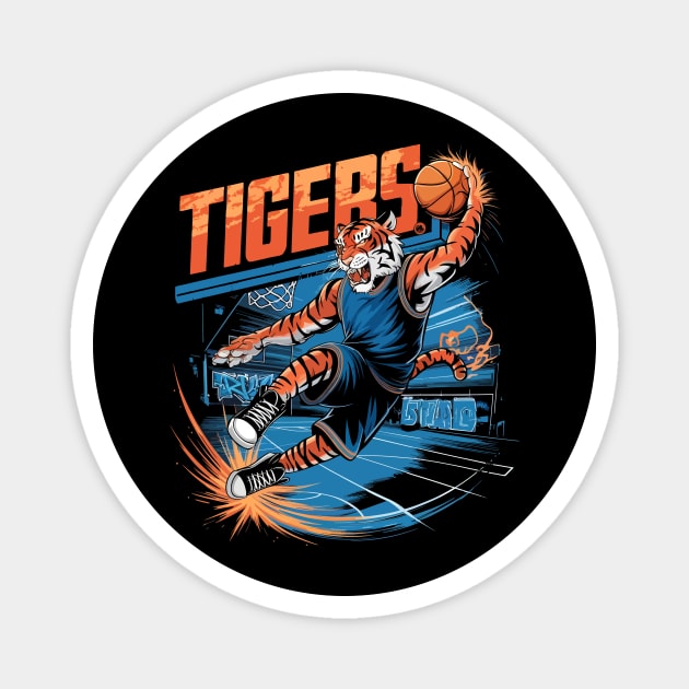 Funny Tiger With Basketball Tiger Playing Basketball Magnet by ism's Store